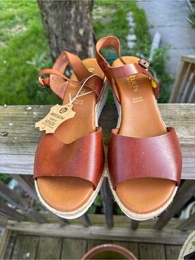 Betuchi Genuine Leather Brown Espadrille Sandal with Ankle Strap